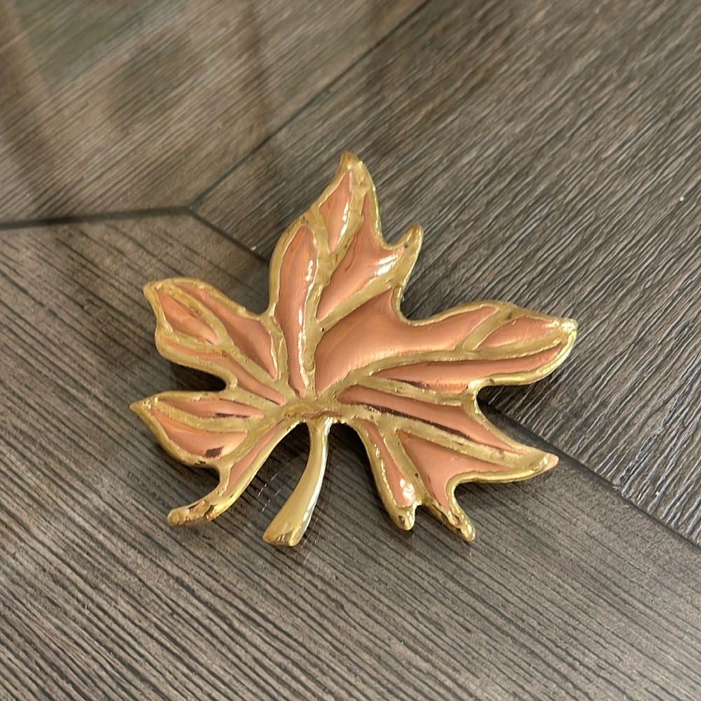 Vintage SJ Copper and Brass Maple Leaf Pendant / Pin